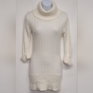 Candie's S Ivory Creamy Off White Cowlneck Long Sweater 3/4 Cuffed Sleeve